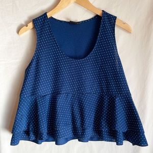 URBN Blue Polka Dot Drop Waist Ruffle Crop Top